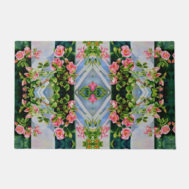 Elegant watercolor pink floral pink roses doormat (Front)