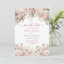 elegant watercolor pink floral save the date card