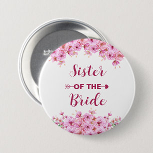 Elegant Watercolor Pink Floral Sister Of The Bride 3 Inch Round Button