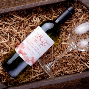 Elegant Watercolor Pink Flowers Wine Label