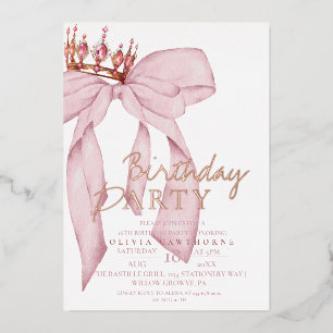 Elegant Watercolor Pink Gold Bow Birthday Party