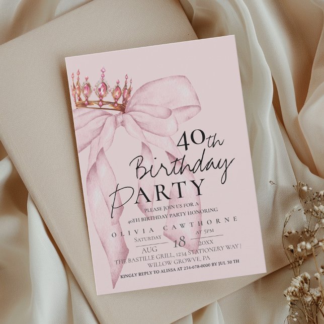 Elegant Watercolor Pink Gold Bow Birthday Party  Invitation (Creator Uploaded)