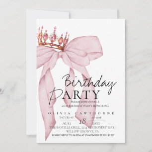 Elegant Watercolor Pink Gold Bow Birthday Party  Invitation