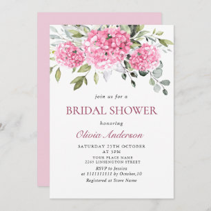 Elegant Watercolor Pink Hydrangea BRIDAL SHOWER Invitation