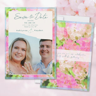 Elegant Watercolor Pink Hydrangea Garden Wedding Save The Date