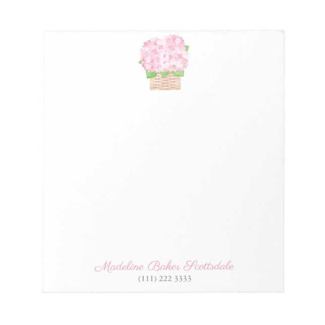 Elegant Watercolor Pink Hydrangea Lady's Notepad (Front)