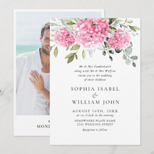 Elegant Watercolor Pink Hydrangea Photo Wedding Invitation