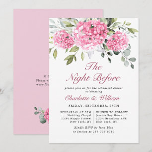 Elegant Watercolor Pink Hydrangea Rehearsal Dinner Invitation