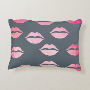 elegant watercolor pink lips pattern decorative pillow