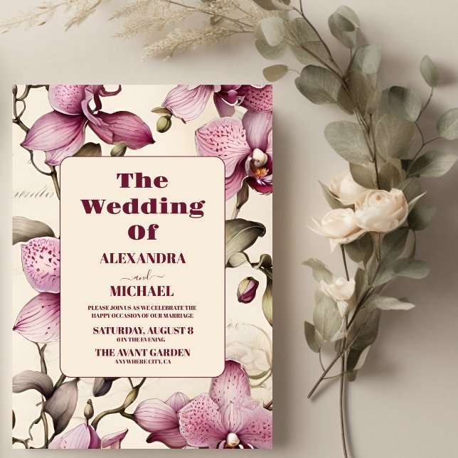 Elegant Watercolor Pink Orchid Wedding Invitation (Creator Uploaded)