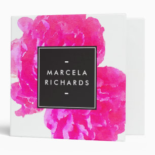 Elegant Watercolor Pink Peonies Binder