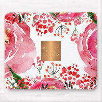 Elegant watercolor pink peonies copper metallic