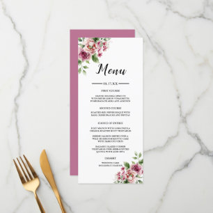 Elegant Watercolor Pink Rose Bouquet Wedding Menu