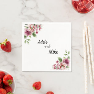 Elegant Watercolor Pink Rose Bouquet Wedding Napkin