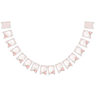 Elegant Watercolor Pink Rose Girl 1st Birthday Bunting Flags