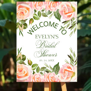 Elegant Watercolor Pink Roses Bridal Sower Welcome Poster