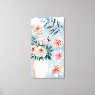 Elegant Watercolor Pink Roses & Floral Bouquet Art Canvas Print