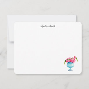 Elegant watercolor Pink Roses Floral Flat  Thank You Card