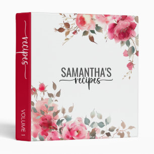 Elegant Watercolor Pink Roses Personalized Recipes Binder
