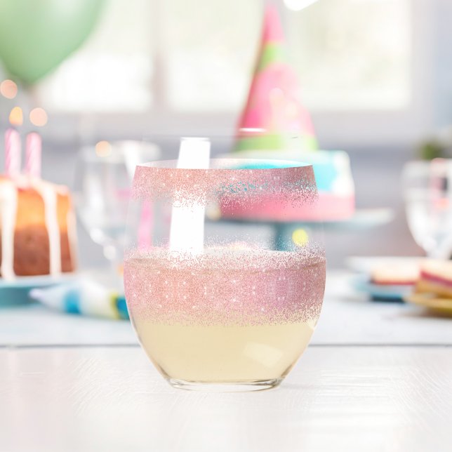 Elegant Watercolor Pink Snowflake Merry christmas  Stemless Wine Glass (Insitu (Birthday))