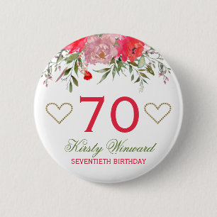 Elegant Watercolor Pink Spring Flowers Birthday 2 Inch Round Button