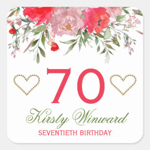 Elegant Watercolor Pink Spring Flowers Birthday Square Sticker