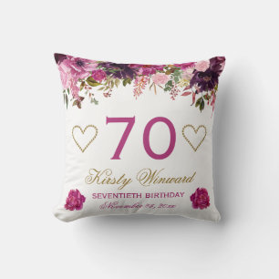 Elegant Watercolor Pink Spring Flowers Birthday Throw Pillow