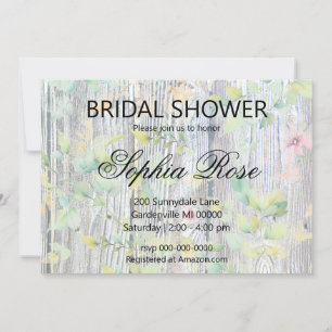 Elegant watercolor pink wildflowers barnwood invitation
