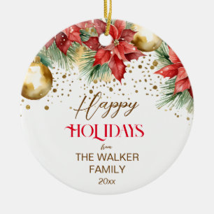 Elegant watercolor poinsettia Christmas photo Ceramic Ornament