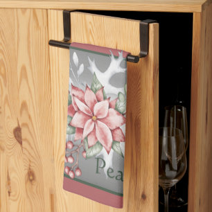 Elegant watercolor poinsettia custom Christmas  Ki Kitchen Towel