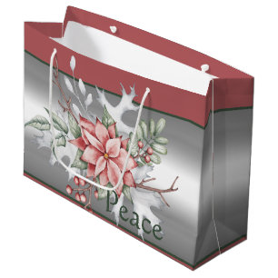 Elegant watercolor poinsettia custom Christmas Large Gift Bag