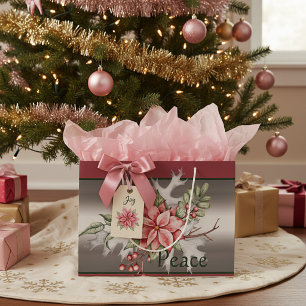 Elegant watercolor poinsettia custom Christmas Large Gift Bag