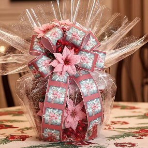Elegant watercolor poinsettia custom Christmas  Satin Ribbon