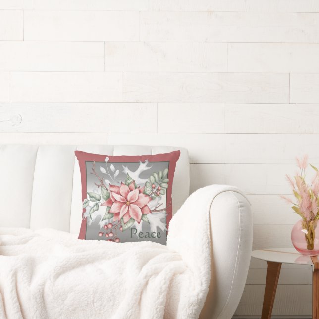 Elegant watercolor poinsettia custom Christmas  Throw Pillow (Couch)