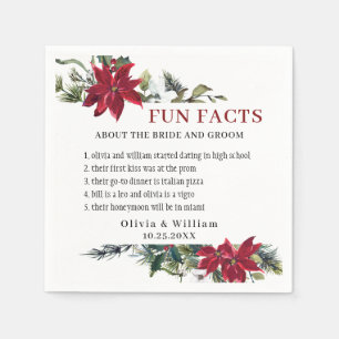 Elegant Watercolor Poinsettia FUN FACTS Wedding Napkin