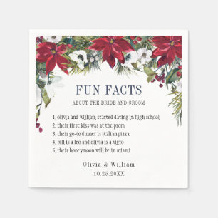 Elegant Watercolor Poinsettia FUN FACTS Wedding Napkin