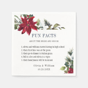 Elegant Watercolor Poinsettia FUN FACTS Wedding Napkin