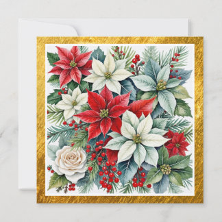 Elegant Watercolor Poinsettia & Gold Corporate Holiday Card