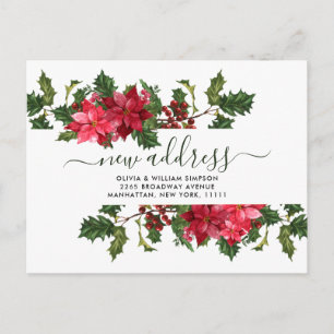 Elegant Watercolor Poinsettia Moving Announcement Postcard