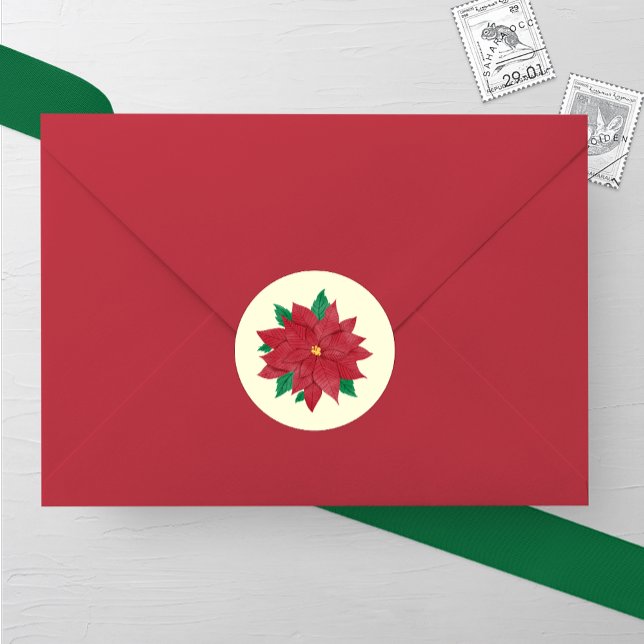 Elegant Watercolor Poinsettia Winter Wedding Classic Round Sticker (Creator Uploaded)