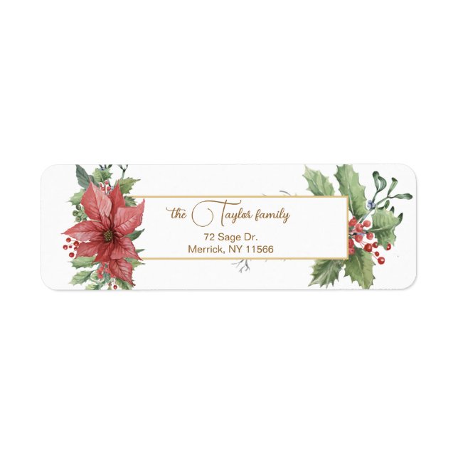 Elegant Watercolor Poinsettias & Holly (Front)