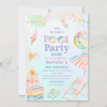 Elegant Watercolor Pool Party 3rd Birthday Girl