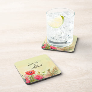 Elegant Watercolor Poppies Coaster