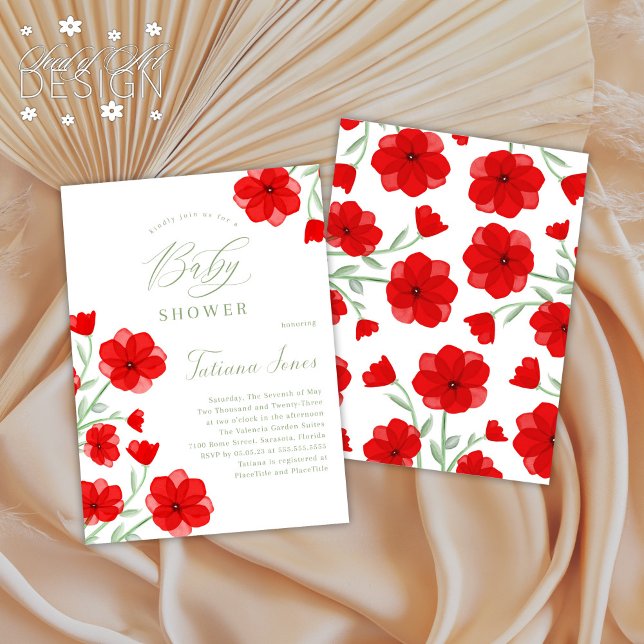 Elegant Watercolor Poppy Floral Baby Shower Invitation (Creator Uploaded)