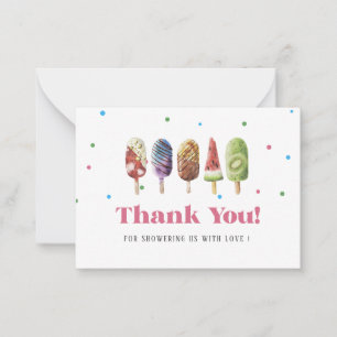 Elegant Watercolor Popsicle Thank You  Baby shower Card