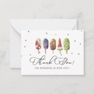 Elegant Watercolor Popsicle Thank You  Baby shower Card