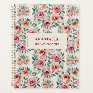 Elegant Watercolor Pretty Floral Monogram Planner