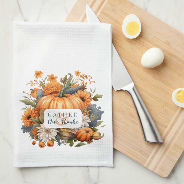 Elegant Watercolor Pumpkin Thanksgiving  Kitchen Towel (Quarter Fold)