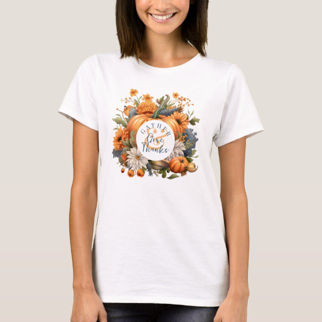 Elegant Watercolor Pumpkin Thanksgiving  T-Shirt (Front)