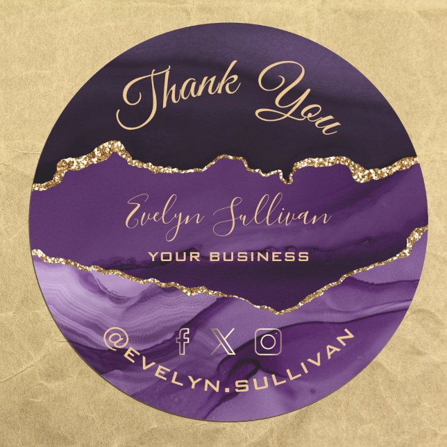 elegant watercolor purple agate Thank you Classic Round Sticker (Creator Uploaded)